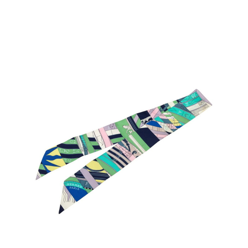 Hermes Twilly Astrologie Nouvelle Scarf Muffler Green Multicolor Silk Women's...